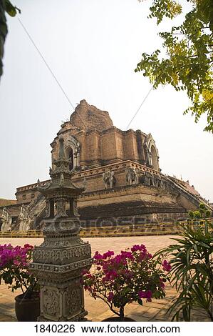 Stock Photograph - Wat Chedi Luang Temple, Chiang Mai, Thailand, Southeast Asia . Fotosearch