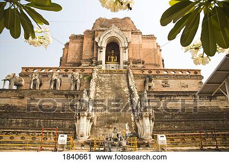 Stock Image - Wat Chedi Luang Waraviharn Temple, Chiang Mai, Thailand, Southeast Asia . Fotosearch
