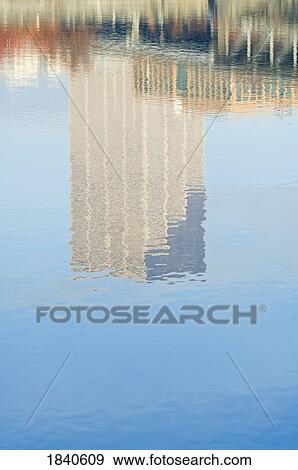 Stock Photo - Willamette River, Portland, Oregon, USA; Reflection of buildings . Fotosearch