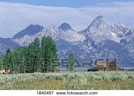 Wood barn, Teton mountains, Wyoming, USA View Large Photo Image Stock Photo - Wood barn, Teton mountains, Wyoming, USA. Fotosearch