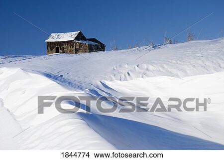 Alberta, Canada; Abandoned farm building atop a snowy hill View Large Photo Image Picture - Alberta, Canada; Abandoned farm building atop a snowy hill. Fotosearch