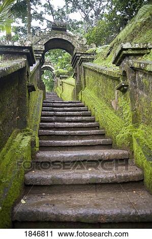 Stock Image - Bali, Indonesia; Stone staircase. Fotosearch