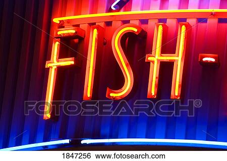 Stock Photograph - Bell Street Pier, Seattle, Washington State, USA; Fish sign at Anthony's Seafood Restaurant . Fotosearch