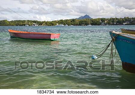 Picture - Boats anchored, Trou d'eau Douce, Mauritius, Africa . Fotosearch