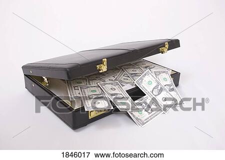 Stock Photo - Briefcase with money spilling out. Fotosearch