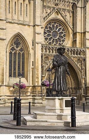 Stock Photography - Bristol City, Wiltshire County, England, Great Britain; Rajah Rammohun Roy statue in front of Bristol Cathedral . Fotosearch