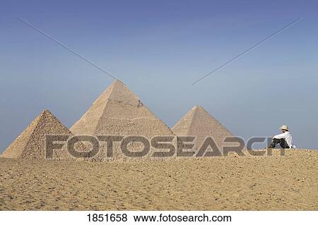 Cairo, Giza, Egypt; Tourist viewing the Pyramids of Giza View Large Photo Image Stock Photo - Cairo, Giza, Egypt; Tourist viewing the Pyramids of Giza. Fotosearch