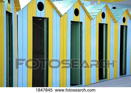 Stock Photography - Capri, Italy; Bright bath houses. Fotosearch