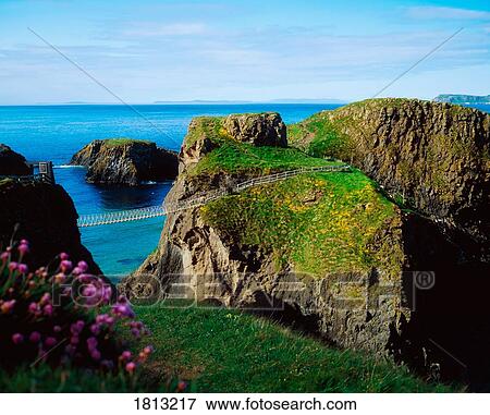 Stock Photo - Carrick-a-Rede Rope Bridge, Carrick Island, County Antrim, Ireland. Fotosearch