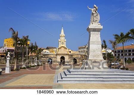 Cartagena City, Bolivar, Colombia, Central America; The Clock Tower, Old Walled City District View Large Photo Image Stock Image - Cartagena City, Bolivar, Colombia, Central America; The Clock Tower, Old Walled City District . Fotosearch