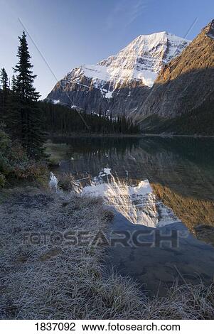 Stock Image - Cavell Lake, Mount Edith Cavell, Jasper National Park, Alberta, Canada. Fotosearch