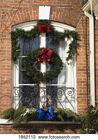 Christmas decorations on exterior of building, Waterloo, Quebec, Canada View Large Photo Image Stock Image - Christmas decorations on exterior of building, Waterloo, Quebec, Canada. Fotosearch