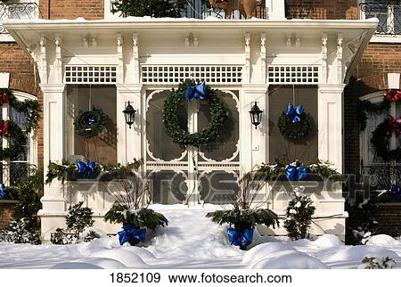 Christmas decorations on exterior of building, Waterloo, Quebec, Canada View Large Photo Image Stock Photo - Christmas decorations on exterior of building, Waterloo, Quebec, Canada. Fotosearch