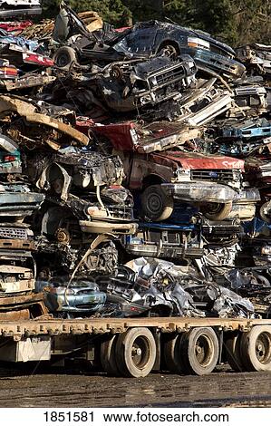 Crushed vehicles at a recycling plant; Vancouver Island, British Columbia, Canada View Large Photo Image Stock Image - Crushed vehicles at a recycling plant; Vancouver Island, British Columbia, Canada. Fotosearch