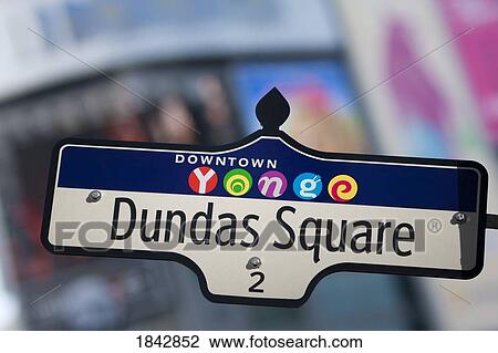 Stock Image - Dundas Square sign, Toronto, Ontario, Canada . Fotosearch