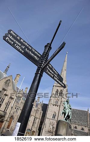 Stock Photo - Durham, England; Low angle view of directional signs. Fotosearch