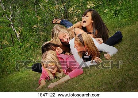 Stock Image - Group of girlfriends. Fotosearch