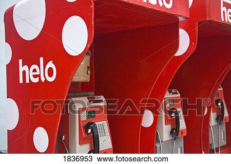 Stock Image - Kuala Lumpur, Malaysia, Asia; phone booths. Fotosearch