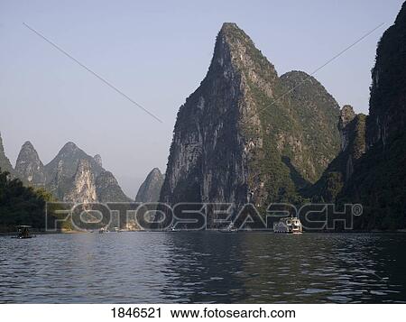 Stock Image - Li river, Yangshuo, Guilin, Guangxi Province, China. Fotosearch