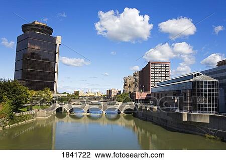 Stock Image - Main Street Bridge, Genesee River, Rochester, New York State, USA . Fotosearch