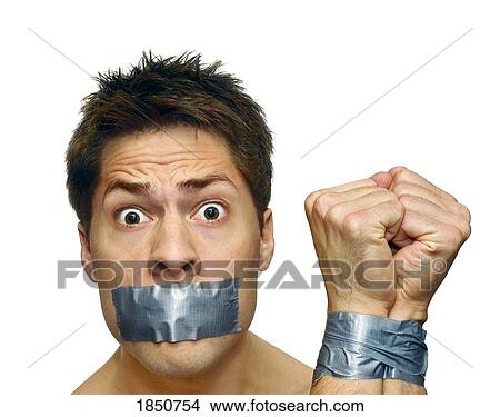 Man with tape; Man with his mouth and wrists taped View Large Photo Image Picture - Man with tape; Man with his mouth and wrists taped. Fotosearch