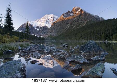 Stock Photo - Mount Edith Cavell, Cavell Lake, Jasper National Park, Alberta, Canada. Fotosearch