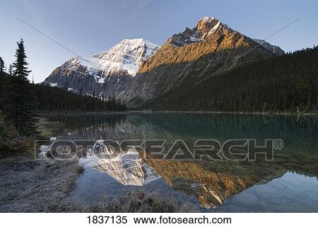 Stock Photography - Mount Edith Cavell, Cavell Lake, Jasper National Park, Alberta, Canada. Fotosearch