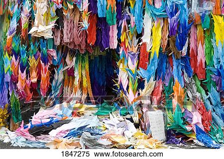 Stock Photography - Nagasaki, Kyushu Region, Japan, Asia; Origami wreaths at Atomic Bomb Hypocenter. Fotosearch