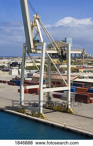 Stock Photo - Oranjestad City, Aruba, Caribbean; Container port . Fotosearch