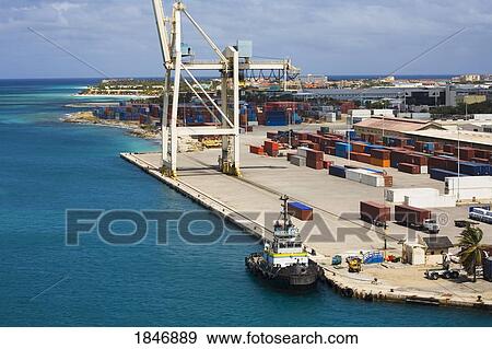 Stock Photo - Oranjestad City, Aruba, Caribbean; Container port . Fotosearch