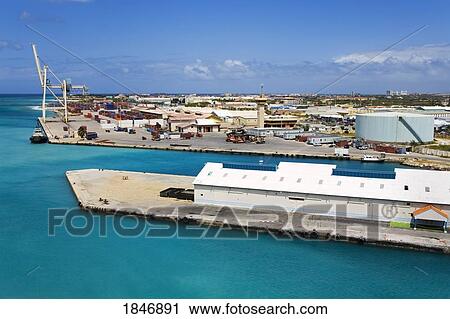 Stock Image - Oranjestad Port, Aruba, Caribbean; Container port . Fotosearch