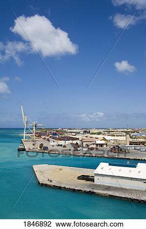 Stock Image - Oranjestad Port, Aruba, Caribbean; Container port . Fotosearch
