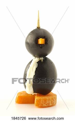 Penguin made of olives, cream cheese and carrots; Appetizer View Large Photo Image Stock Photograph - Penguin made of olives, cream cheese and carrots; Appetizer. Fotosearch