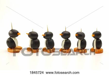 Penguins made of olives, cream cheese and carrots; Appetizers View Large Photo Image Picture - Penguins made of olives, cream cheese and carrots; Appetizers. Fotosearch