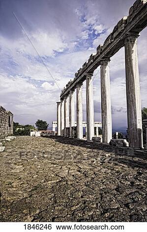 Stock Photograph - Pillars of ruins, Pergamum, Turkey . Fotosearch