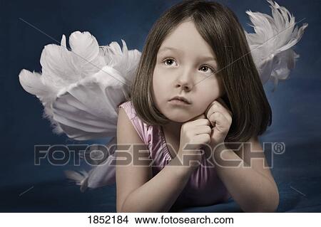Picture - Portrait of a girl; Girl with angel wings. Fotosearch