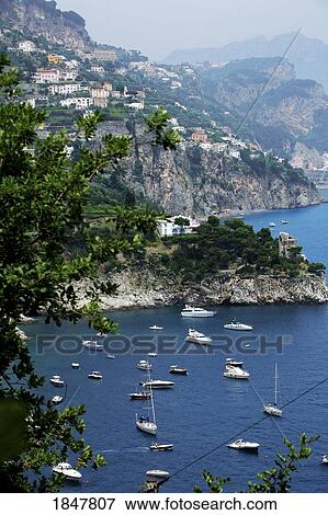 Stock Photo - Positano, Campania, Italy; Boats on the Amalfi Coast. Fotosearch