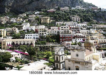Stock Photo - Positano, Campania, Italy; View of the city. Fotosearch