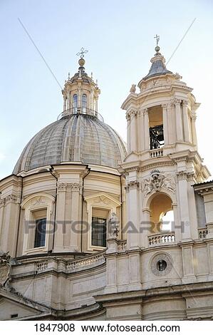 Rome, Italy; Bell tower of Sant'Agnese in Agone View Large Photo Image Stock Photo - Rome, Italy; Bell tower of Sant'Agnese in Agone. Fotosearch