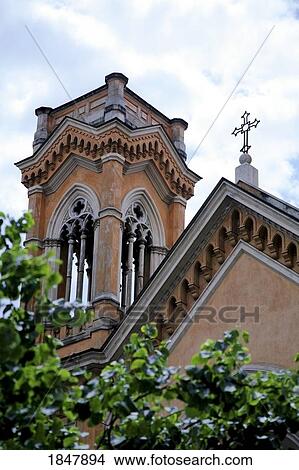 Picture - Rome, Italy; Church bell tower and cross. Fotosearch