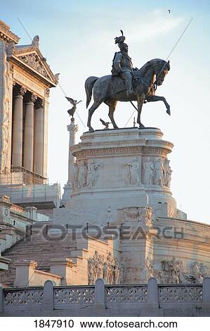 Stock Image - Rome, Italy; Equestrian statue designed by Sacconi. Fotosearch