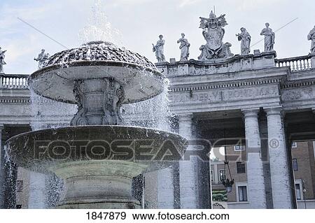 Stock Photo - Rome, Italy; Fountain in St. Peter's Square. Fotosearch
