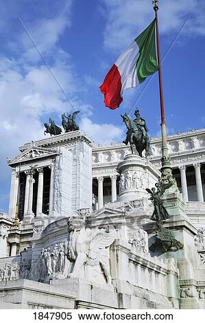 Stock Photography - Rome, Italy; The Vittorio Emanuele II Monument and the Italian flag. Fotosearch