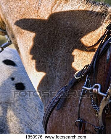 Stock Photograph - Shadow of a cowboy on a horse . Fotosearch