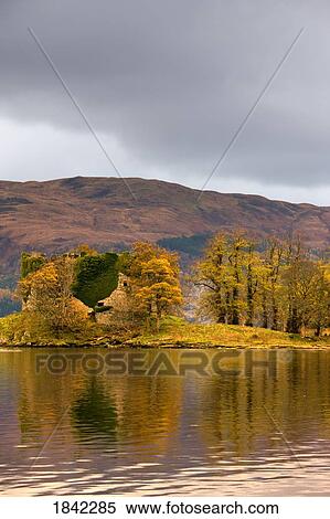 Stock Photography - Shoreline with fall colors, Argyll and Bute, Scotland. Fotosearch