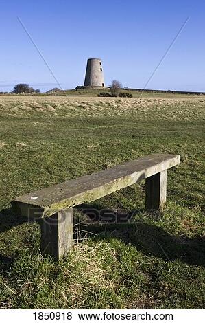 Stock Photo - South Shields, Tyne and Wear, England; Bench on a grassy field. Fotosearch