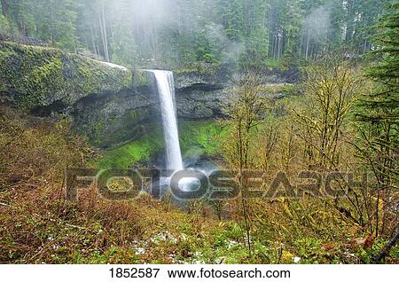 Stock Photo - South Silver Falls, Silver Falls State Park, Oregon, USA; Mist over waterfall . Fotosearch