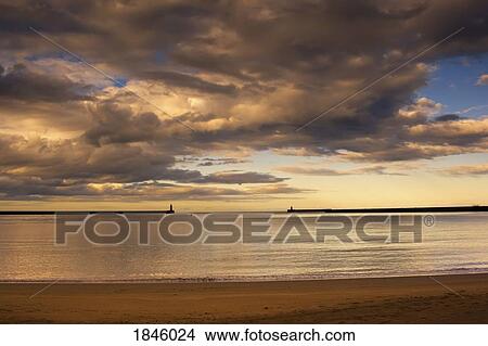 Picture - Sunset on the beach, South Shields, Tyne and Wear, England. Fotosearch