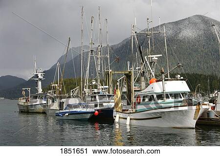 Stock Image - Tofino, Vancouver Island, British Columbia, Canada; Fishing boats in harbor. Fotosearch