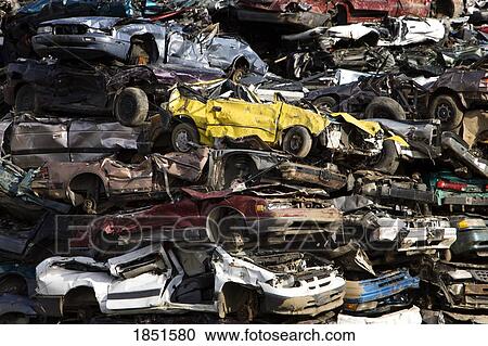 Vancouver Island, British Columbia, Canada; Crushed vehicles at recycling plant View Large Photo Image Stock Image - Vancouver Island, British Columbia, Canada; Crushed vehicles at recycling plant. Fotosearch